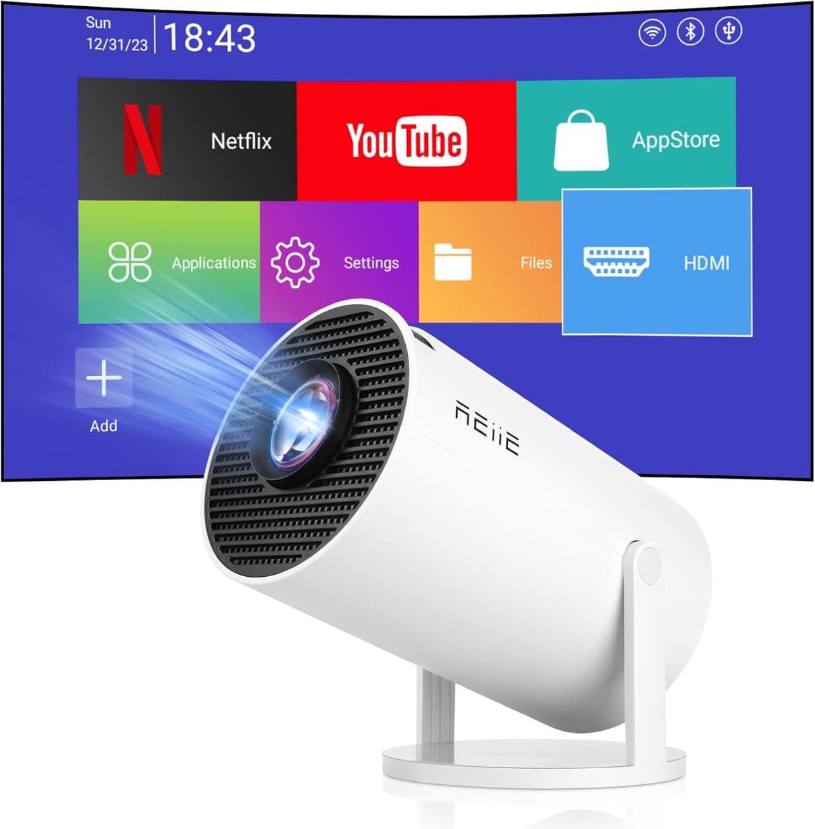 Smart Mini Projector Portable Mini Projector, Small Video Projector 4K 1080P, with Android 11, Projector WiFi 6 BT5.0 - ShopVlot — afbeelding 1