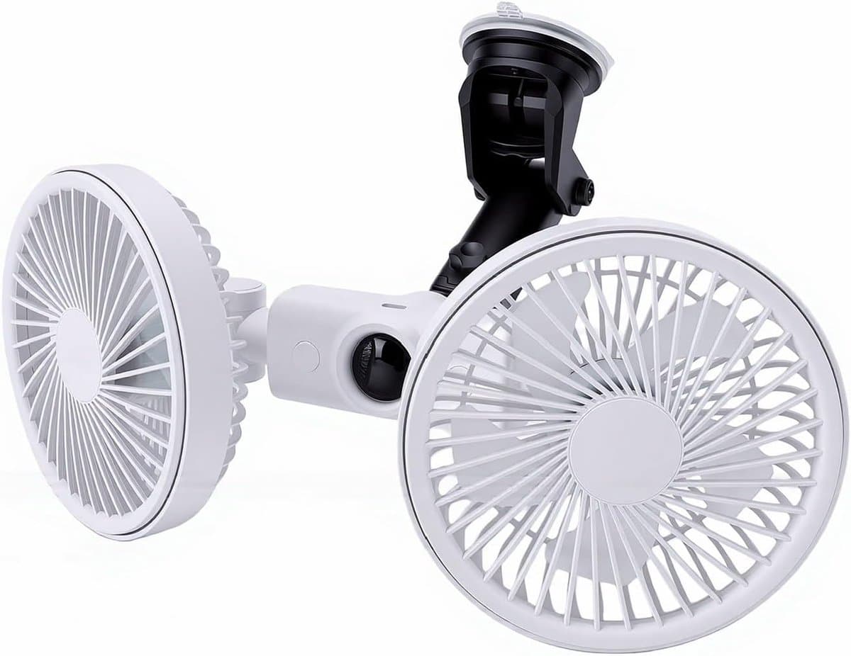 Autokoeler Dubbele Kop - Auto Ventilator - Rijcomfort Verhogen - 360 Graden Verstelbaar - 30x14x9 cm - Wit — afbeelding 1