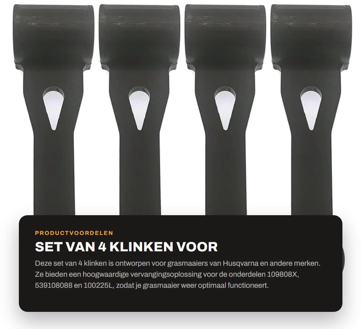 Dailygoods- Baggerklink 4 Stuks - Vervangt 109808X/100225L - Geschikt voor Husqvarna/AYP/Craftsman - Montage voor Grasmaaiers - Hoogwaardige kwaliteit - Eenvoudige installatie - Grasmaaieronderdeel — afbeelding 1
