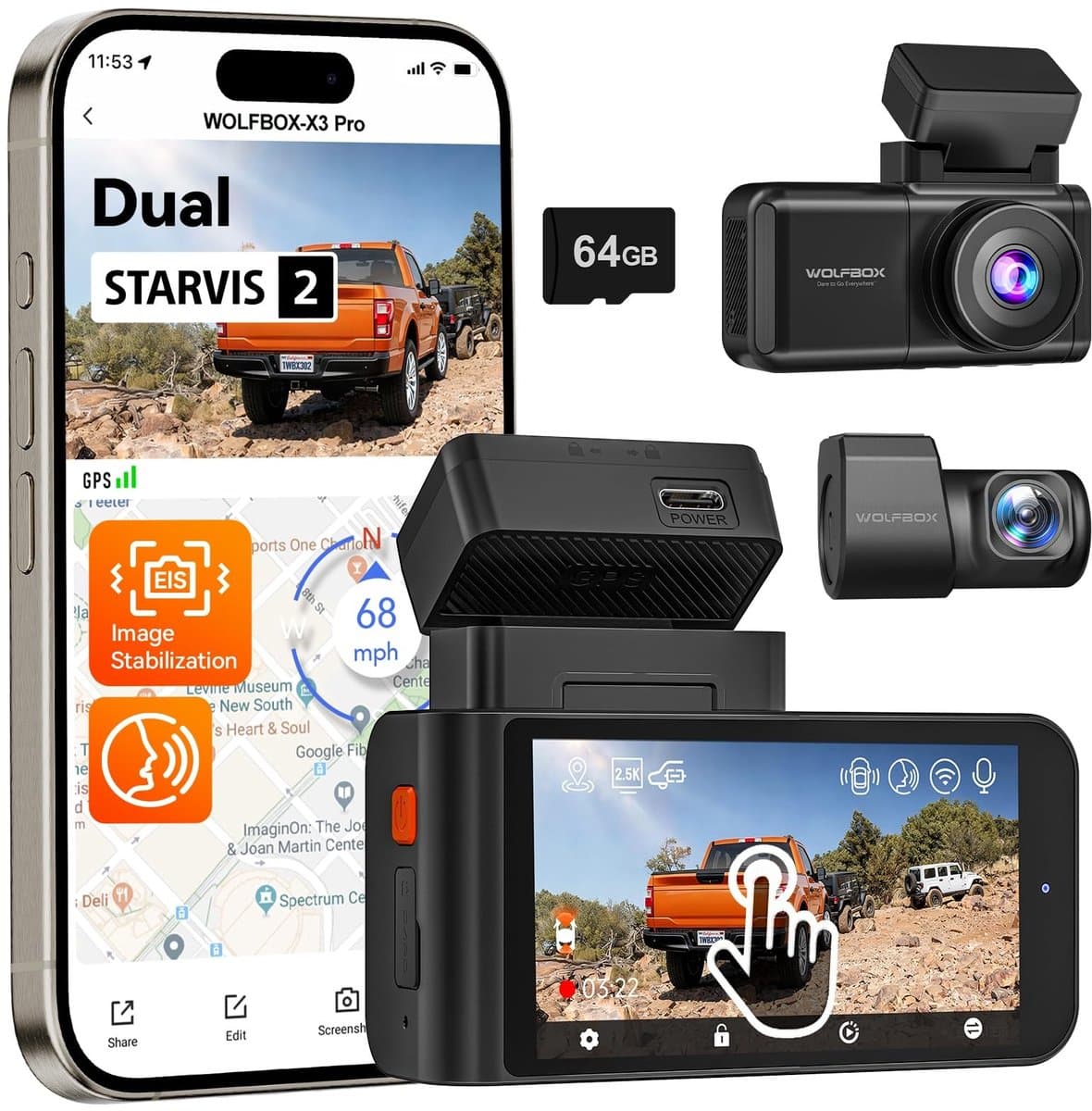 Solidchoice - Draadloze Dash Cam met 1440P Beeldkwaliteit en GPS — afbeelding 1