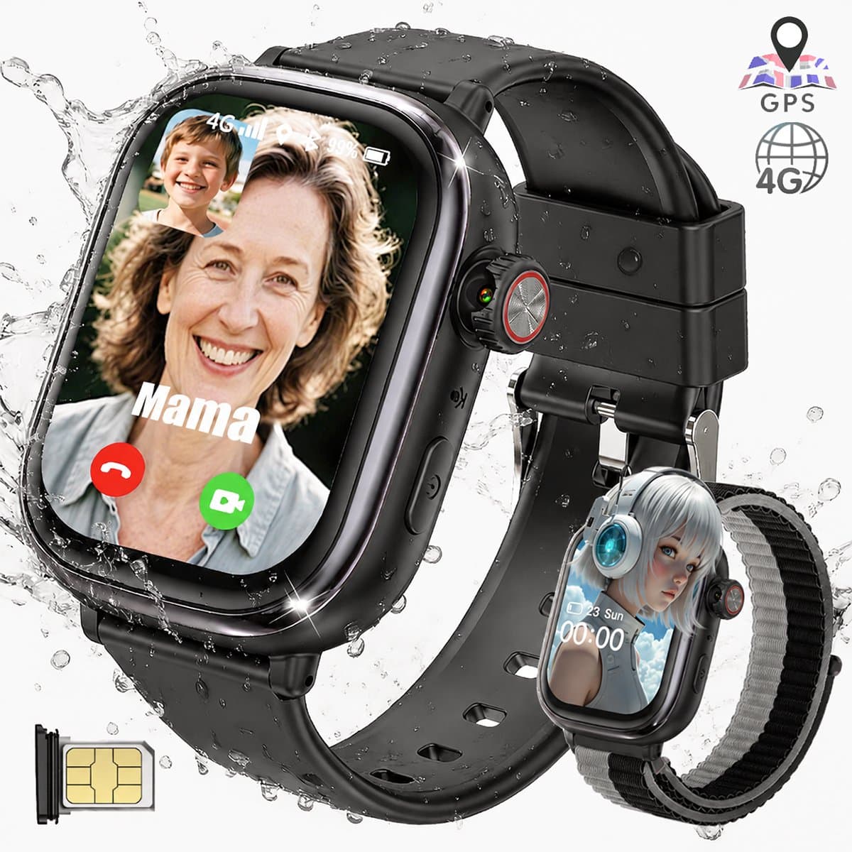 Vashoy T86 - GPS Horloge Kind geschikt - Kinder Smartwatch - Smartwatch Kinderen met HD - camera & Videobellen - voor SIM kaart - 750 mAh Long Battery - IPX7 Waterdicht - SOS Knop - School Mode - Veilige Zones - GPS Tracker - 1 Jaar Garantie - Zwart — afbeelding 1