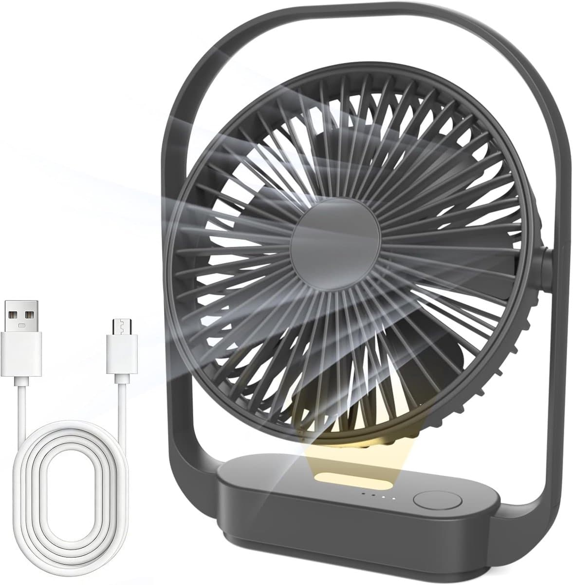 Tafelventilator 4000mAh – Draadloos en Stil – 4 Snelheden – Nachtlamp – USB-C – Tot 20 Uur – Zwart — afbeelding 1