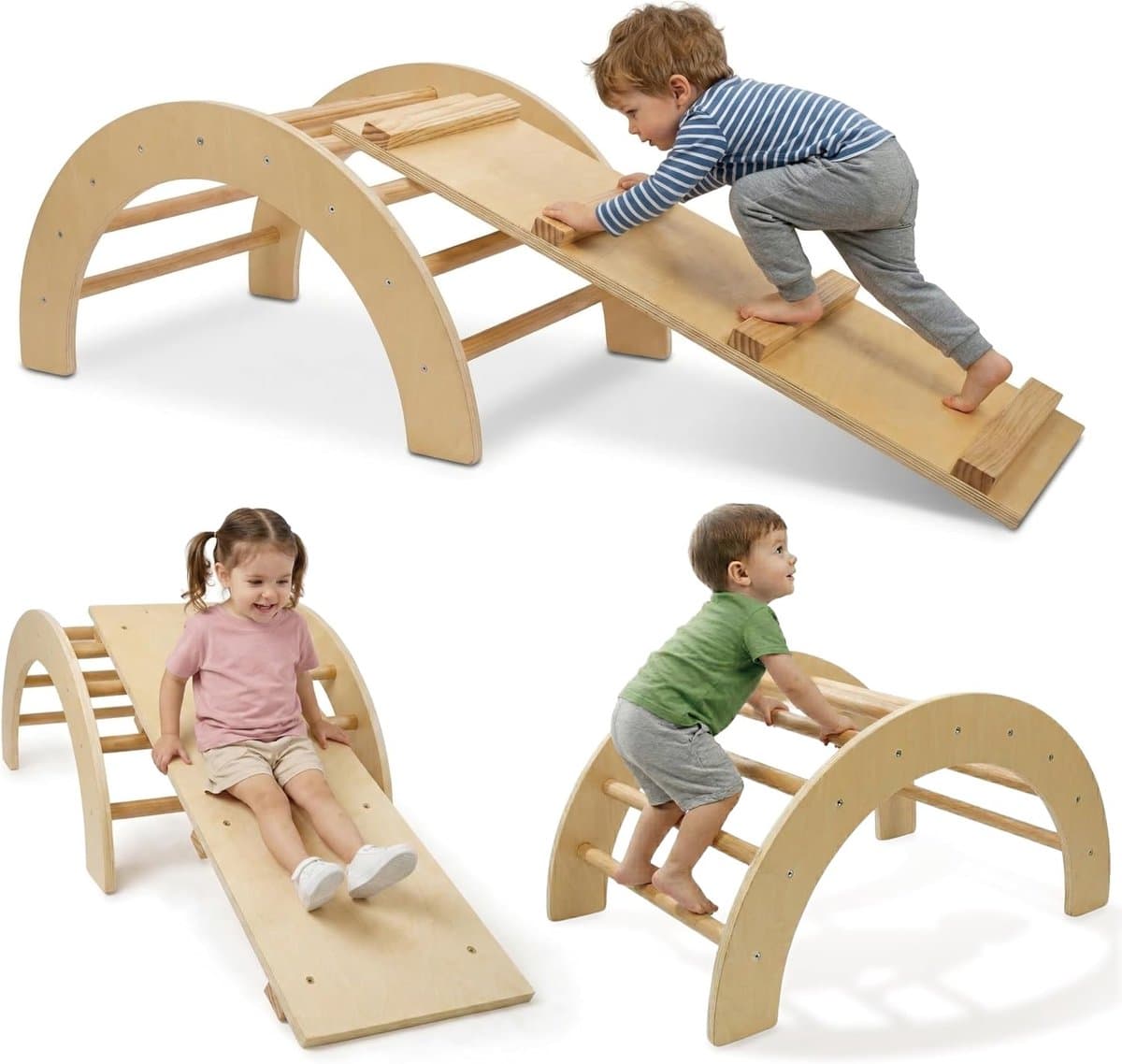 509 Crew Zoo 2-in-1 klimboog met glijbaan/klimplankset, indoor en outdoor speelhal, Montessori-klimrek, kleur: natuur — afbeelding 1