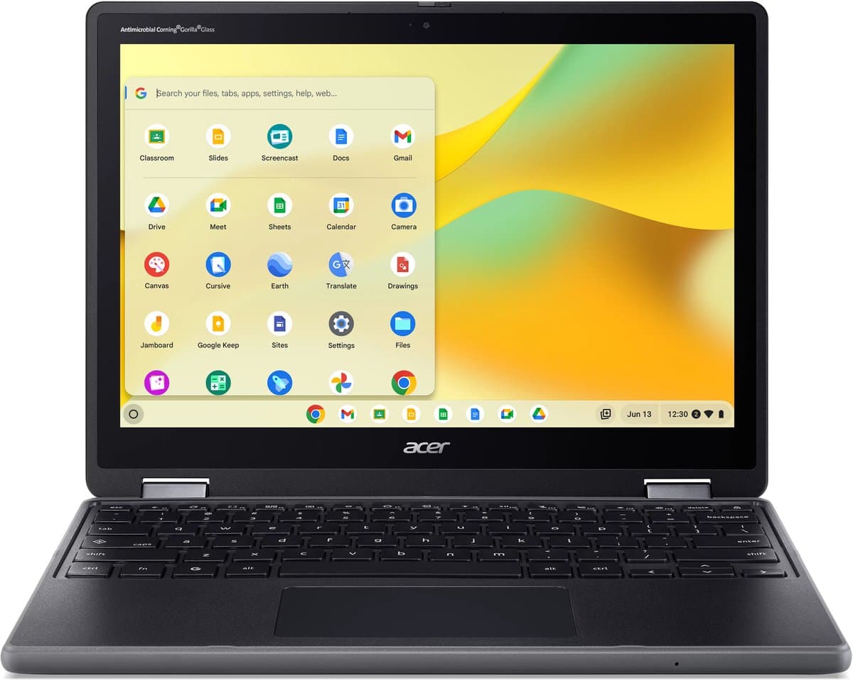 Acer Chromebook R857T-TCO-C04U Intel® N N150 31 cm (12.2") Touchscreen WUXGA 8 GB LPDDR5x-SDRAM 64 GB eMMC Wi-Fi 6E (802.11ax) ChromeOS US International Zwart — afbeelding 1