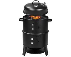 GRILLMEISTER Barbecue - Roken Stomen & Grillen! - 3 In 1 BBQ - Met Themometer - Robuuste Houtskool BBQ
