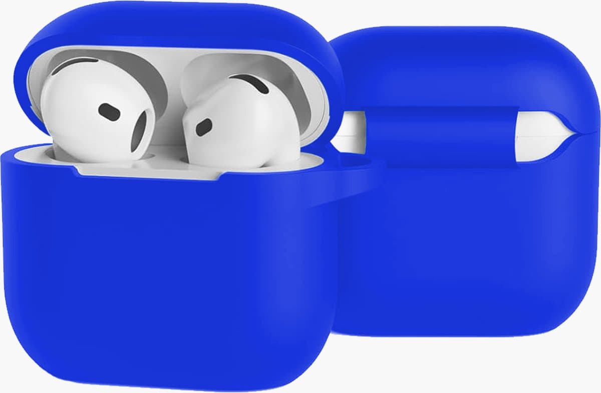 Case - Geschikt voor Apple AirPods 4 - Siliconen Hoes met Clip - Silicone Hoesje Cover - Blauw — afbeelding 1
