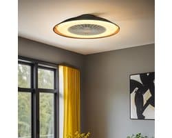 Plafondventilator Cakir met stereffect en aanpasbare kleurtemperatuur - zwarte stoffen kap — afbeelding 1