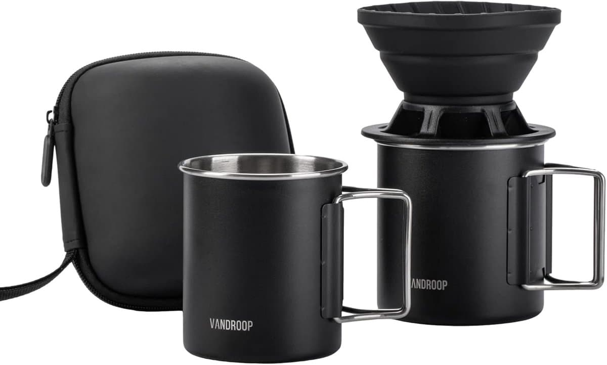Draagbare Koffie Zetter - Opvouwbare Druppelset - Reizen Kamperen - Compact Opvouwbaar Ontwerp - 2 Koppen Capaciteit - Zwart — afbeelding 1