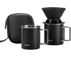 Draagbare Koffie Zetter - Opvouwbare Druppelset - Reizen Kamperen - Compact Opvouwbaar Ontwerp - 2 Koppen Capaciteit - Zwart