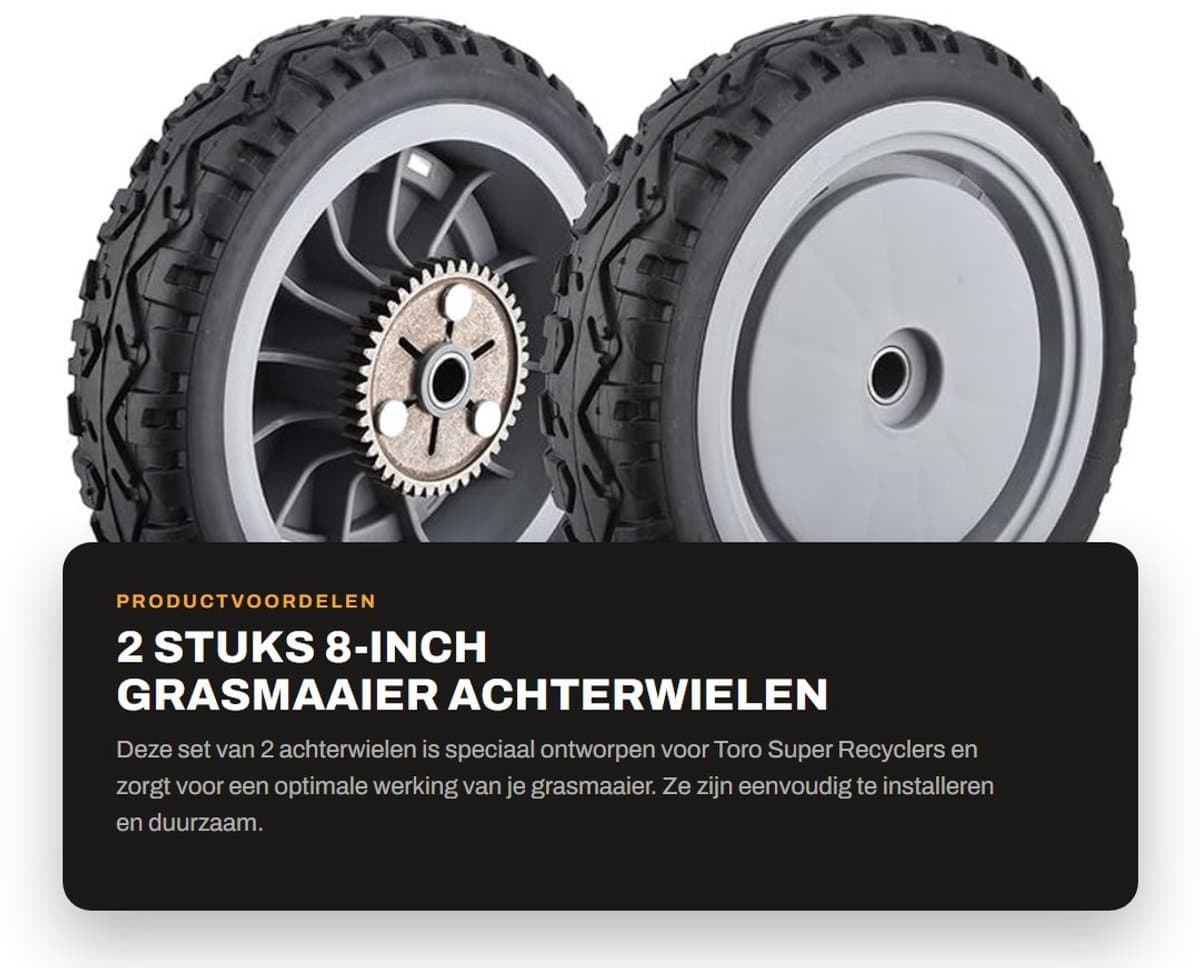 Dailygoods- Grasmaaier Achterwiel 8 Inch - 2 Stuks - Vervangt OEM 107-3709 - Geschikt voor Toro Modellen - Naaf 1/2" - Tandwiel 42 Tanden - Grasmaaierwiel — afbeelding 1