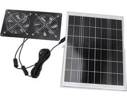 Zonne Ventilator Kit - Dubbele Fan - Buitenruimte Ventileren - IP65 Waterdicht Paneel - 30W - Zwart