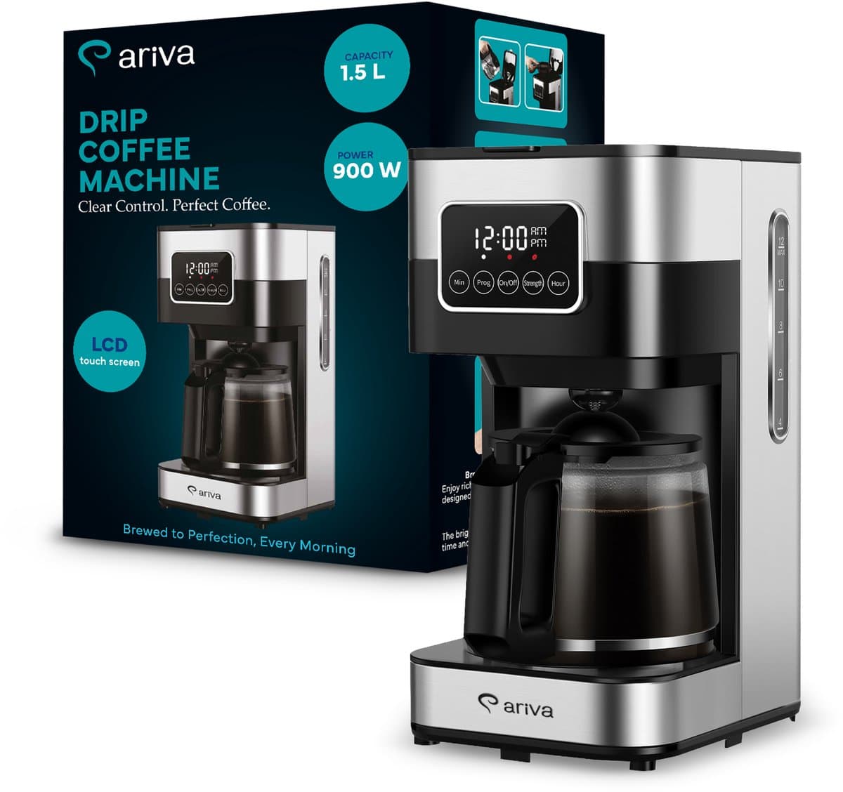 ARIVA-Filter koffiezetapparaat-Touchscreen-1.5L-12 Kops-Programmeerbaar-Warmhoudfunctie-Anti-drup — afbeelding 1