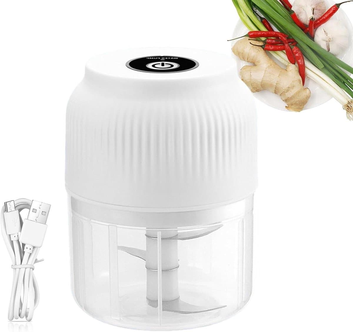 Mini Keukenmachine - Knoflookhakker Hakmolen - Voedselbereiding - Draadloos Oplaadbaar - 300ml - Wit — afbeelding 1