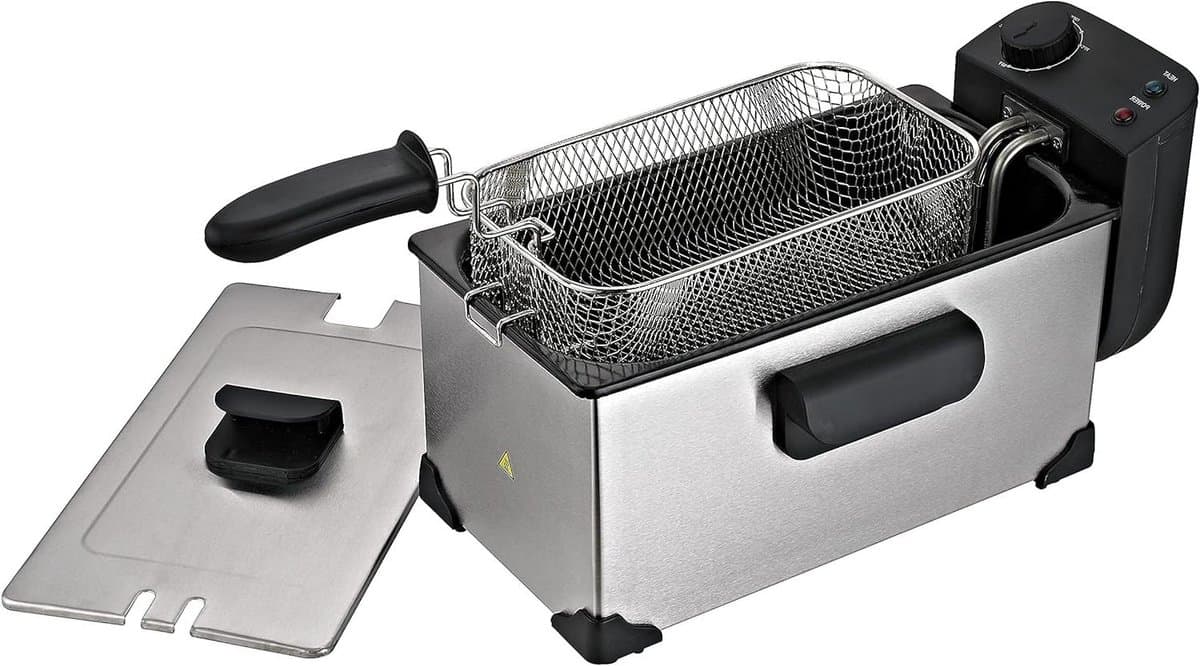 Oliefriteuse - Kleine friteuse - Lekker Frituren - Instelbare Temperatuur - 3 Liter - Zilverkleurig — afbeelding 1