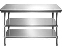 Werkbank RVS - Buitenkeuken Tafel - Voedselbereiding Buiten - Drielaags Opslagontwerp - 31x19x31 inch - Zilver