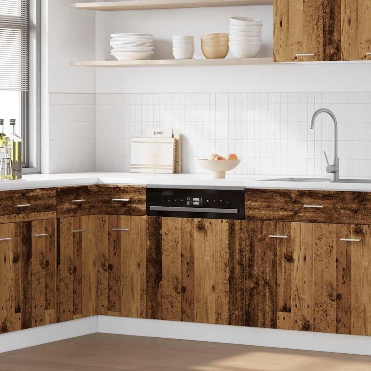 Afwasmachine paneel - Keukenfront paneel - Keuken integratie - Oude hout-look - 60x67 cm - Bruin — afbeelding 1
