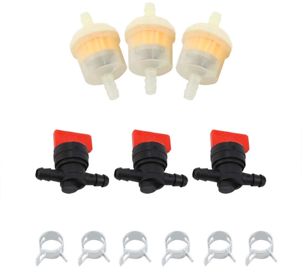 Dailygoods- Brandstofgastank Afsluiter - Set met 3 Brandstoffilters - 3 Afsluitkleppen - 6 Klemmen - Duurzaam Kunststof - Eenvoudig te Installeren - Brandstofklep — afbeelding 1