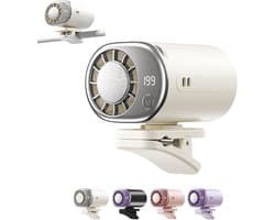 VHV - Ventilator - Tafelventilator - Mini ventilator - Clip ventilator - Met LED-display - Clip-on Airconditioner voor in de auto - Mini-koelsysteem voor auto's - 360° draaibaar - Verstelbaar - 199 snelheden - Wit — afbeelding 1