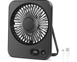 OLOEY USB-bureauventilator-2000mAh USB-C oplaadbare bureauventilator-opvouwbare mini draagbare stille ventilator met LED-display-180° verstelbare krachtige luchtstroom-kleine kantoorventilator (1 stuk-zwart)