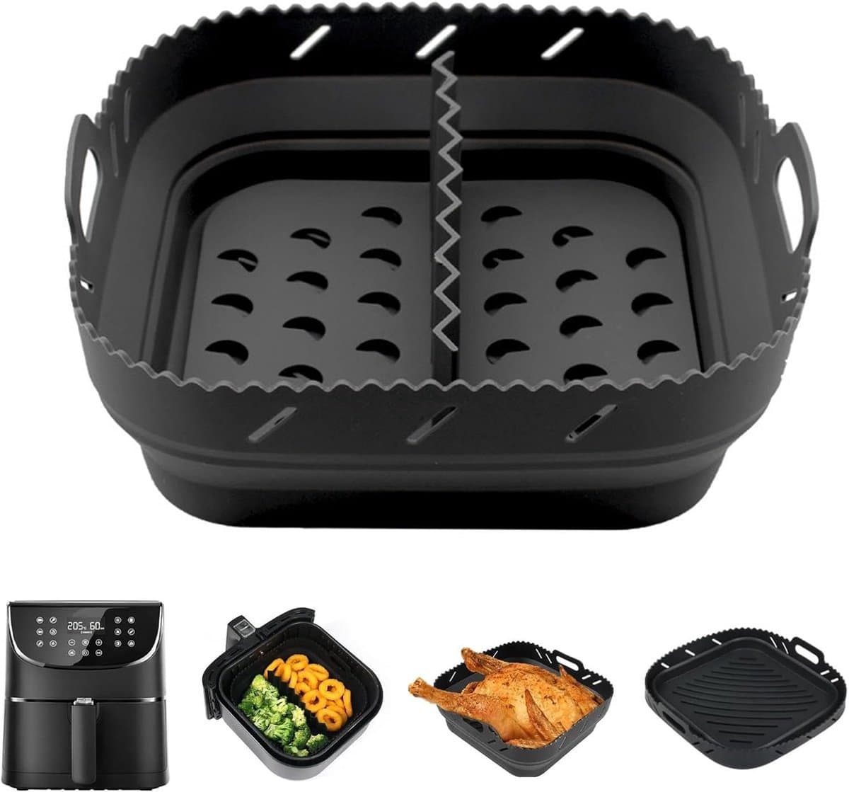 Siliconen bakvorm voor airfryer - geschikt voor 55 l en 62 l - accessoires met scheidingswanden - heteluchtfriteuse-accessoires - zwart. — afbeelding 1