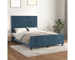 Bedframe met hoofdeinde, donkerblauw, 140 x 190 cm, fluwelen bedframe voor slaapkamer, familiebed, slaapkamer, hotel, logeerkamer