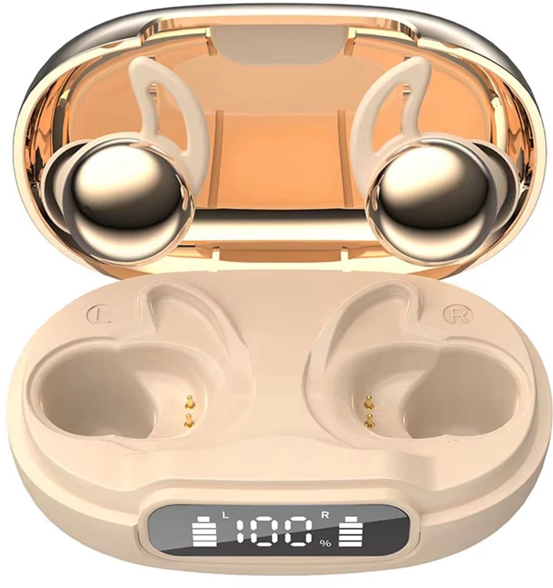 De Beste Gadgets Sleep Earbuds – Slaap Oordopjes voor Zijslapers – Bluetooth 6.1 – Noise Cancelling – White Noise – 48 Uur Batterij – USB-C – Goud — afbeelding 1