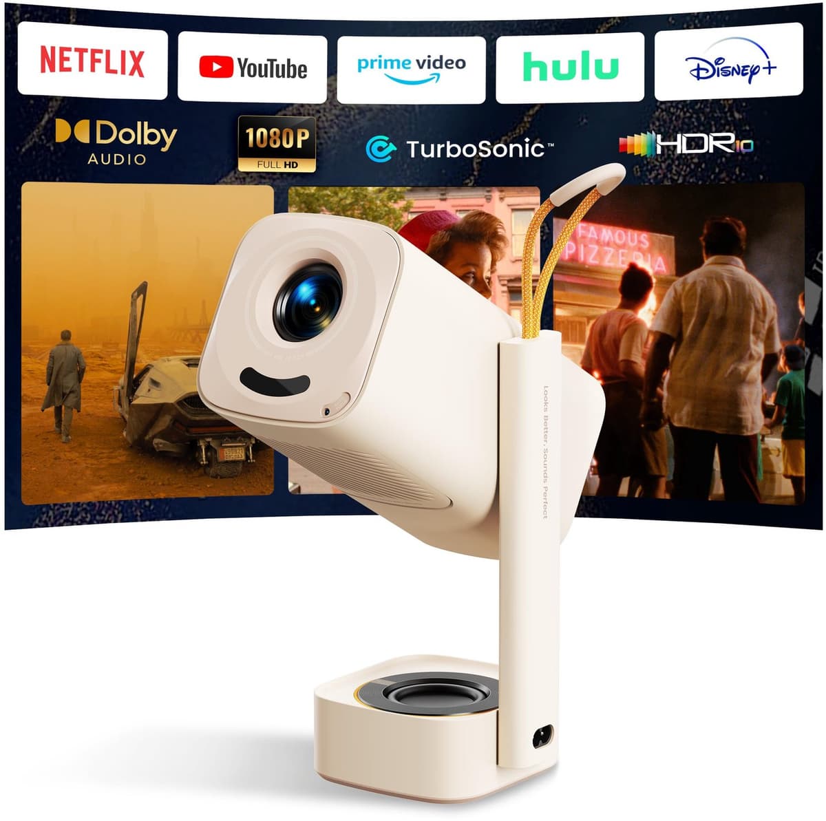 Beamer Draagbaar - 1080P FHD Wifi Bluetooth - 8W Speaker Dolby Audio - Tafelbladmontage - Voor Thuisbioscoop Gaming En Feest — afbeelding 1
