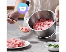 Elektrische Vleesmolen - 500W - Foodprocessor - Hakmolen - 2L RVS Keukenmachine - 2 Snelheden - voor Vlees - Noten en Groenten - Eenvoudig Schoon te Maken - Standaard