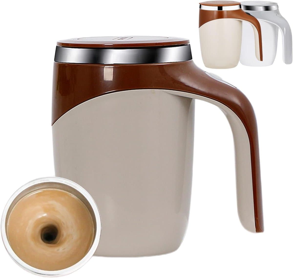 Oplaadbare Koffiebeker met Roerfunctie – Automatische Mengbeker 380 ml – 1‑stand Roeren – Snelle Afkoeling & Antislip – Bruin — afbeelding 1