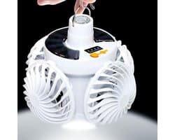 Zonne-energie Ventilator - Terras Ventilator Plafondventilator - Buitenkoeling - Opvouwbaar met Haak - 13.5x13.5x13.5 cm - Wit