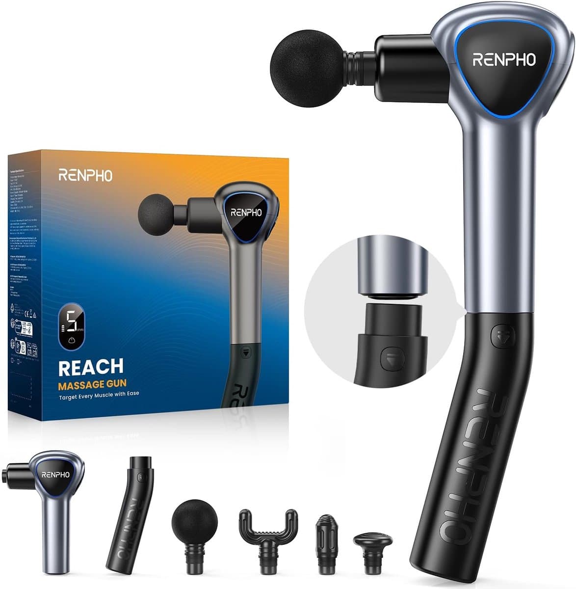 SnelShoppen - Massagepistool met Afneembare Handgreep - Draagbare Deep Tissue Muscle Massage Gun met LED Touch Screen voor Full Body Spiermassage - Ru — afbeelding 1
