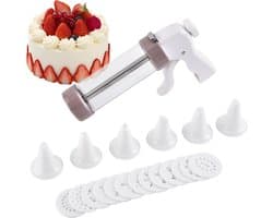 Koekjespers - Bakmachine Dessertgereedschap - Taart Decoreren - 13 Schijven 6 Tips - 22 x 14.5 cm - Wit