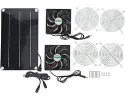 Zonneventilator - Draagbare ventilator - Ventilatie buiten - Dubbele uitlaat - 46x21x4 cm - Zwart