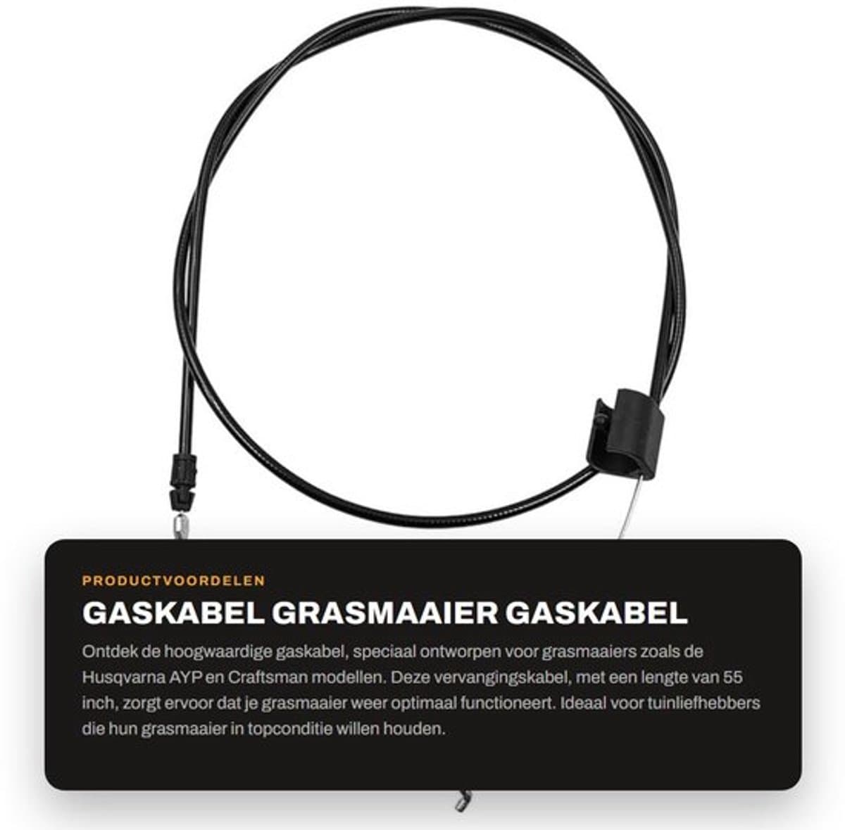Gaskabel Vervangen 55 inch - Controle Kabel - Universeel - Geschikt voor Grasmaaiers - Onderdeelnummers 427497/532427497 - Schokbestendig - Besturingskabel — afbeelding 1
