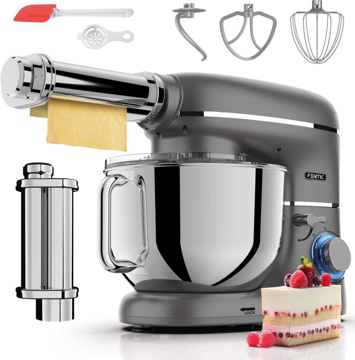 SnelShoppen - Keukenmachine met Pastamachine - 2000W Keukenrobot - Pasta Sheet Roller - 6,2L Mengkom - Antraciet - Ideaal voor Thuis, Feesten en Koken — afbeelding 1