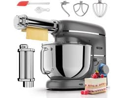 SnelShoppen - Keukenmachine met Pastamachine - 2000W Keukenrobot - Pasta Sheet Roller - 6,2L Mengkom - Antraciet - Ideaal voor Thuis, Feesten en Koken