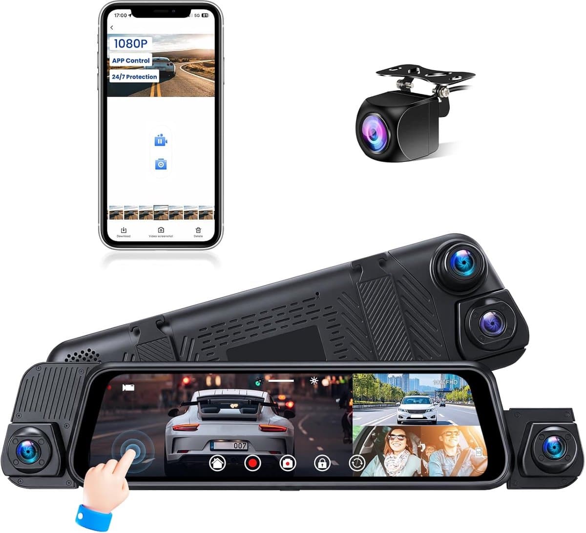 SnelShoppen - 4-kanaals dashcam met 10 inch touchscreen achteruitrijcamera, 150 graden groothoek, 64 GB kaart, G-sensor, loop-opname, parkeerbewaking — afbeelding 1