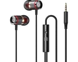 2 x Bedrade oortjes - In Ear Oordopjes - Oortjes met Draad en Microfoon - Extra Bass - 3,5mm Jack Aansluiting - 120cm kabel - Zwart