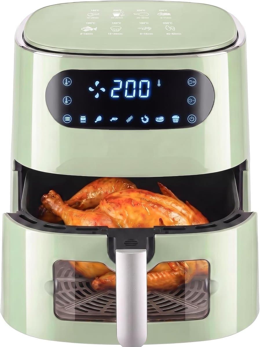 Heteluchtfriteuse - Groen - 6 liter - Met Kijkvenster en Touchscreen - Voor de Gezinskeuken — afbeelding 1