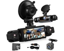 Dashcam voor auto - Zwart - 3,16 inch IPS-scherm - 4 Kamera's 1080p HD Groothoek - 24-uurs Bewaking en Achteruitrijfunctie