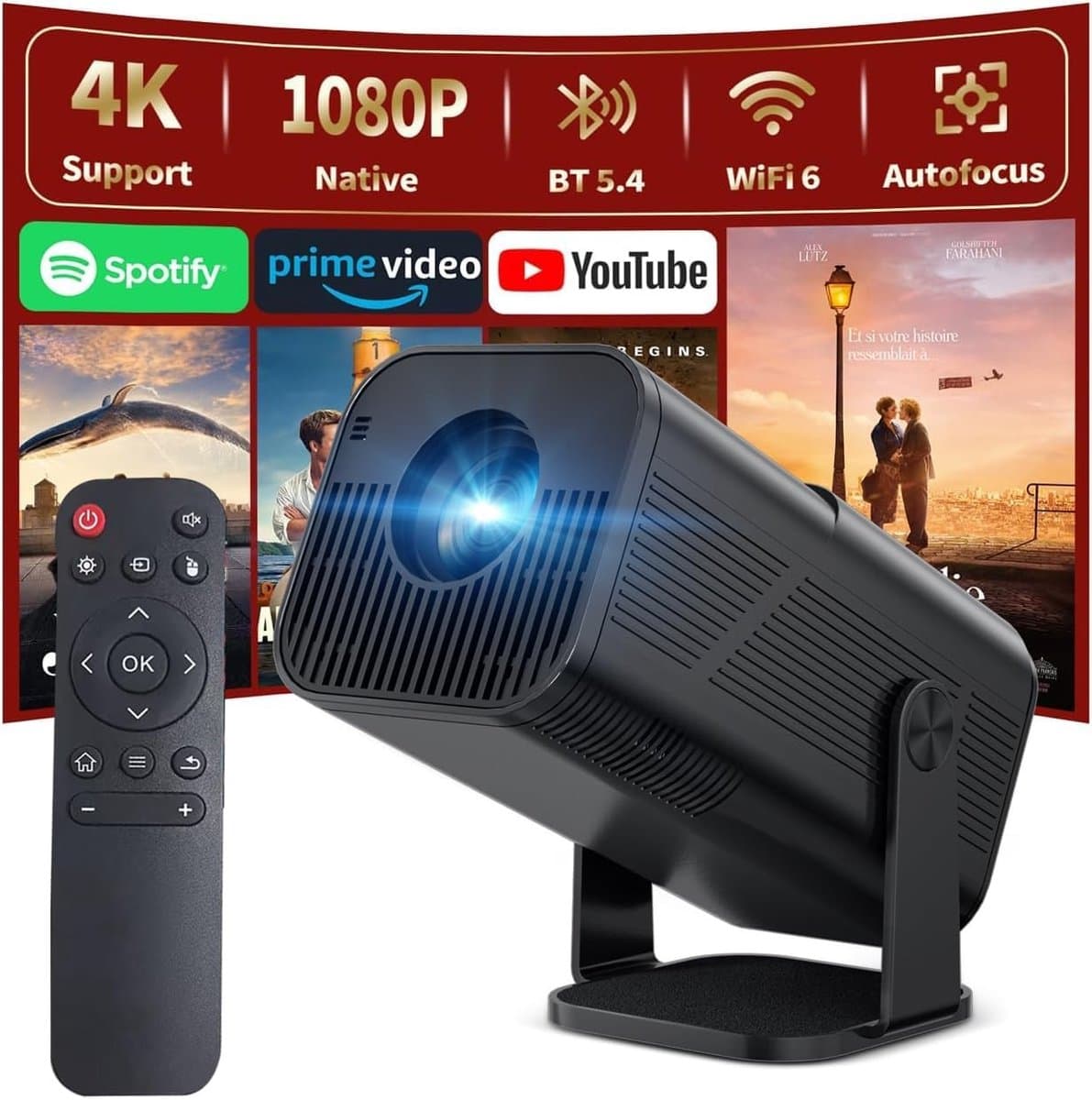 Mini-beamer - Zwart - 4K Smart Beamer - Draagbaar - Voor Thuisbioscopen — afbeelding 1