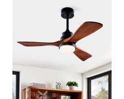 HAUSS SPOLE Plafondlamp Met Ventilator - 107 cm - Omkeerbare DC-Motor - Metaal En Massief Hout - Zwart Donker Walnoot - Dimbaar Met Afstandsbediening