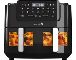 Hete Lucht Frituurpan - Airfryer Dubbel - Gezond Koken - Dubbele Lade - 9 Liter - Zwart