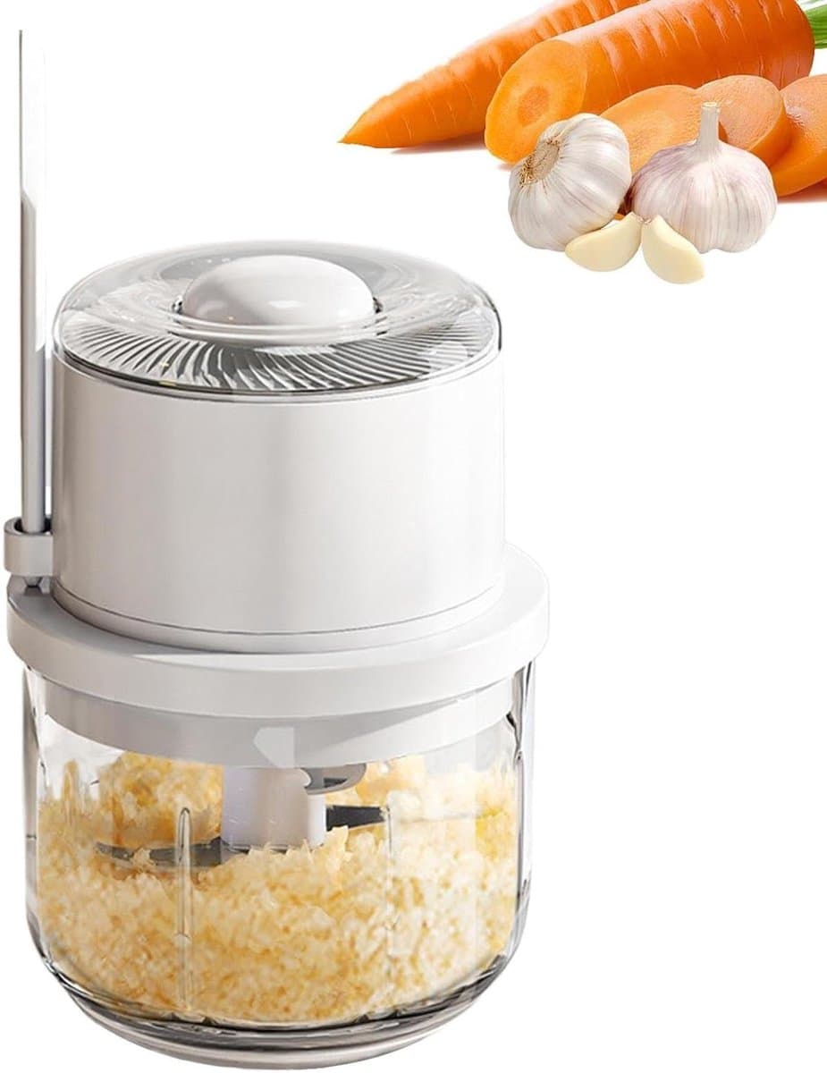 Elektrische Mini Hakmolen - Keukenmachine Draadloos - Snel Ingrediënten Snijden - Zichtbare Consistentie - 350 ml - Wit — afbeelding 1
