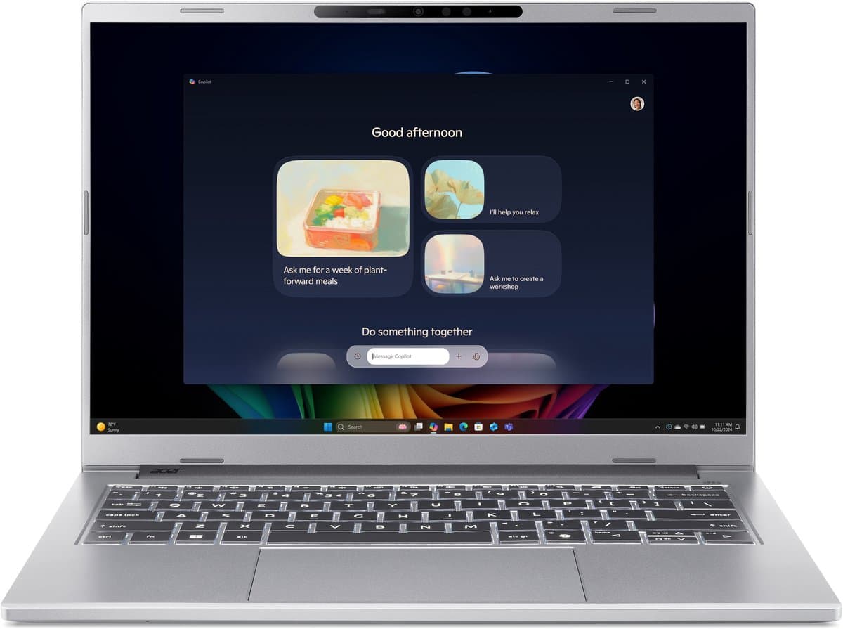 "Acer Aspire 14 AI A14-61M-R6YA AMD Ryzen AI 5 340 Laptop 35,6 cm (14"") WUXGA 16 GB LPDDR5x-SDRAM 1 TB SSD Wi-Fi 6E (802.11ax) Windows 11 Home Duits Zilver" — afbeelding 1