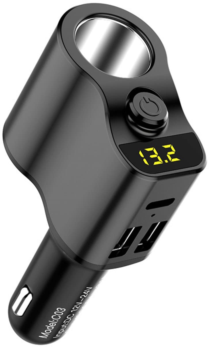 Autolader verlengsnoer sigarettenaansteker adapter stekkerdoos splitter 2 USB 1PD poorten spanningsmeter 12V/24V auto-aansluiting, voertuig USB-verdeler — afbeelding 1