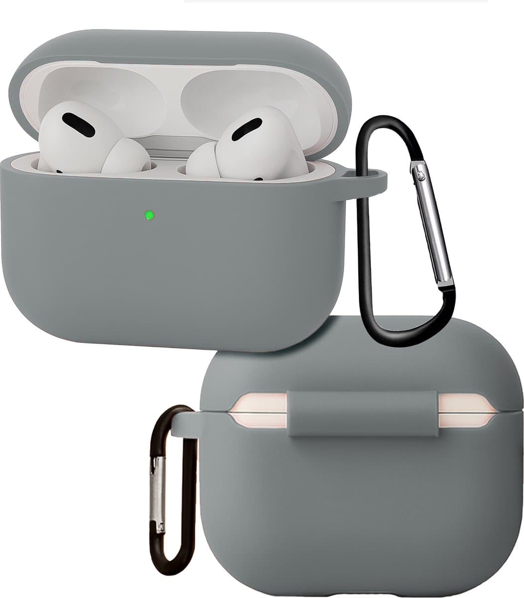 Hoes - Geschikt voor Apple Airpods Pro 3 - Siliconen Hoesje met Clip - Silicone Case Cover - Grijs — afbeelding 1