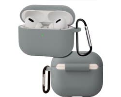 Hoes - Geschikt voor Apple Airpods Pro 3 - Siliconen Hoesje met Clip - Silicone Case Cover - Grijs
