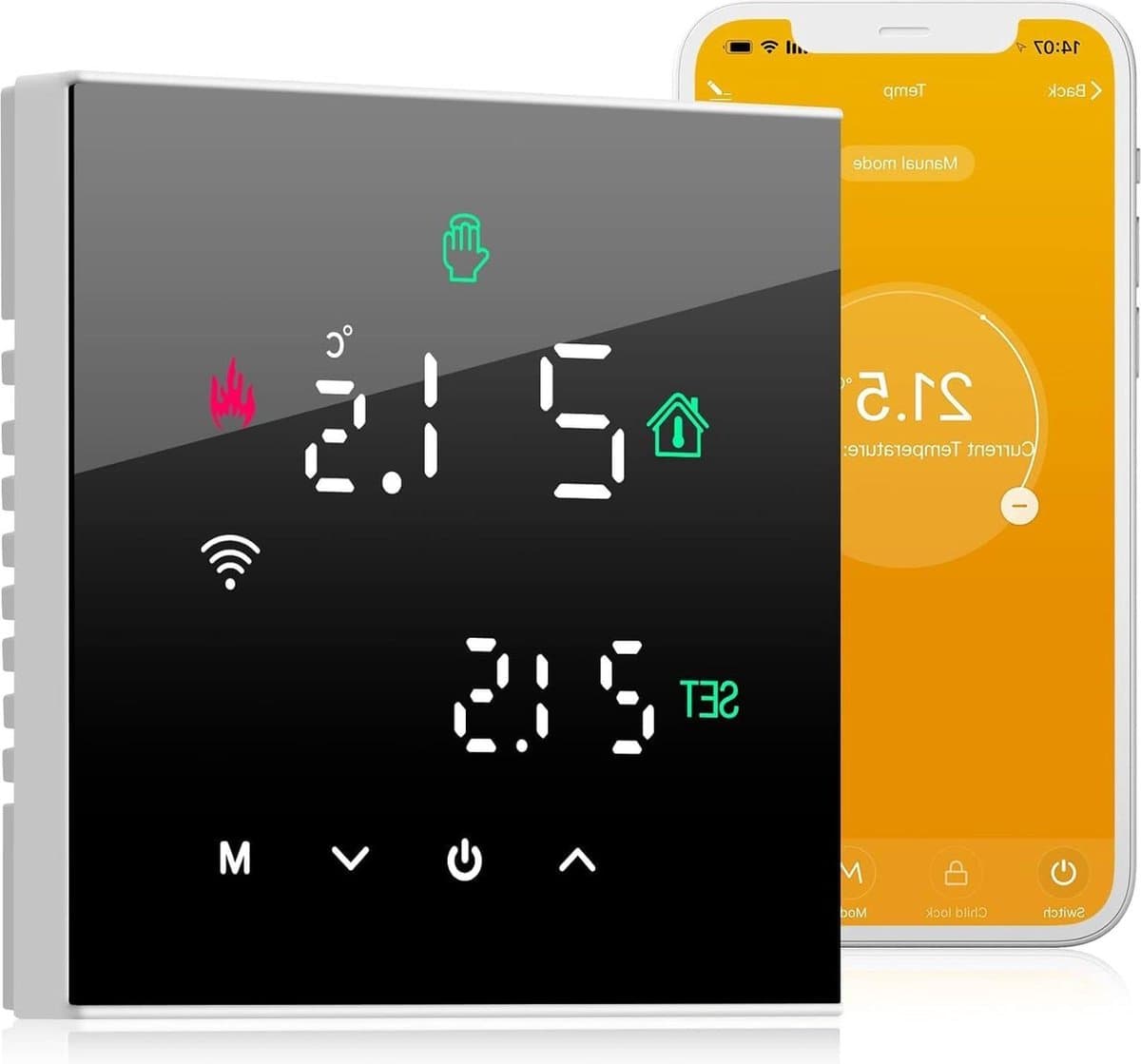 Slimme WiFi Thermostaat voor gasketel - Programmeerbaar - Tuya & Smart Life App - Digitaal LCD-touchscreen - Zwart-Temperatuurregelaar — afbeelding 1