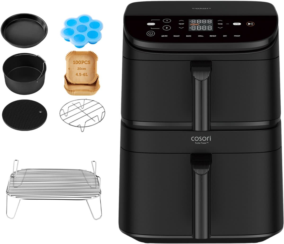 Cosori XXL Airfryer Turbo Tower - 10.8 liter inhoud - 2 manden apart in te stellen - 7 programma's - met Cosori accessoire set — afbeelding 1